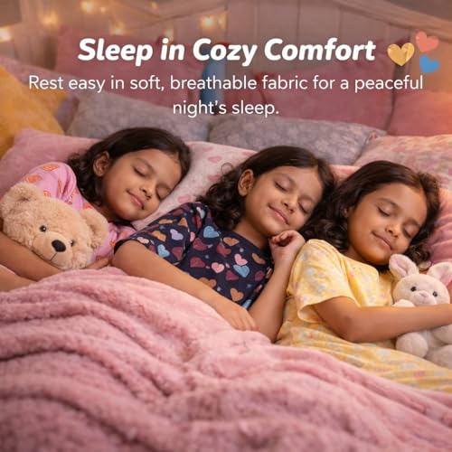 Image of T2F Girls Cotton Printed Pajama Set (Pack of 3)