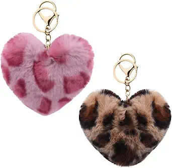 YALLNASL Leopard Print Bag Charms for Handbag Purse Heart Accessories for Keys Leopard Keychains for Women Girls Animal Lover