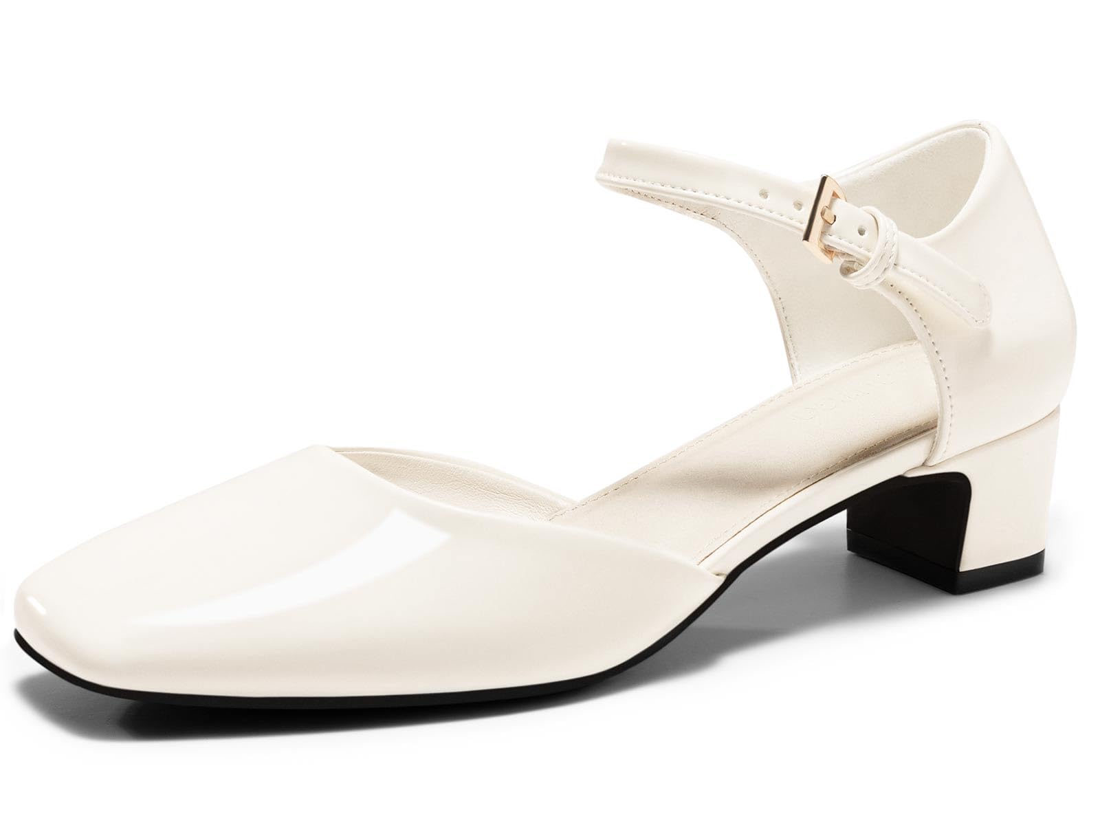 Coutgo Womens Chunky Low Heels Dress Shoes Ankle Buckle Strap Square Toe D'Orsay Pumps Work Party Shoes