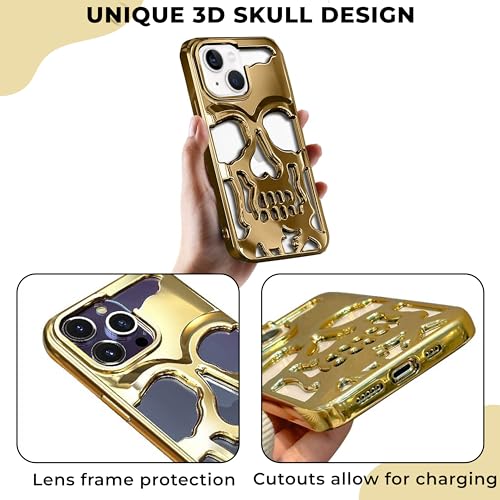 Image of Kraptick Polycarbonate iPhone 16 Pro Case - Electroplated Skull Face Design Mobile Cover, Stylish & Durable Phone Cover, Lightweight Protective Fit for Apple iPhone 16 Pro -(Gold)