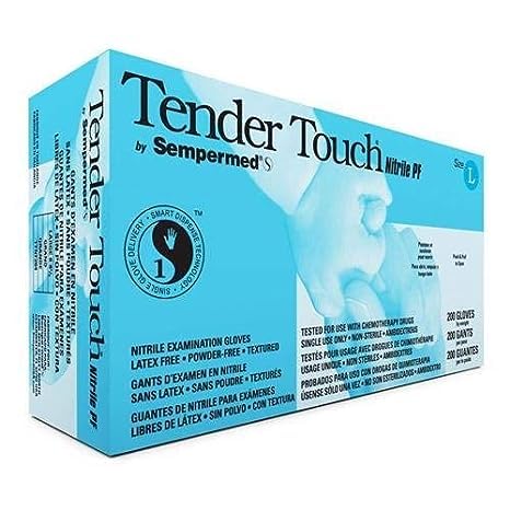 Sempermed TTNF204 Tender Touch Nitrile Glove, Powder-Free, 4 mil, Large, Blue, Pack of 200