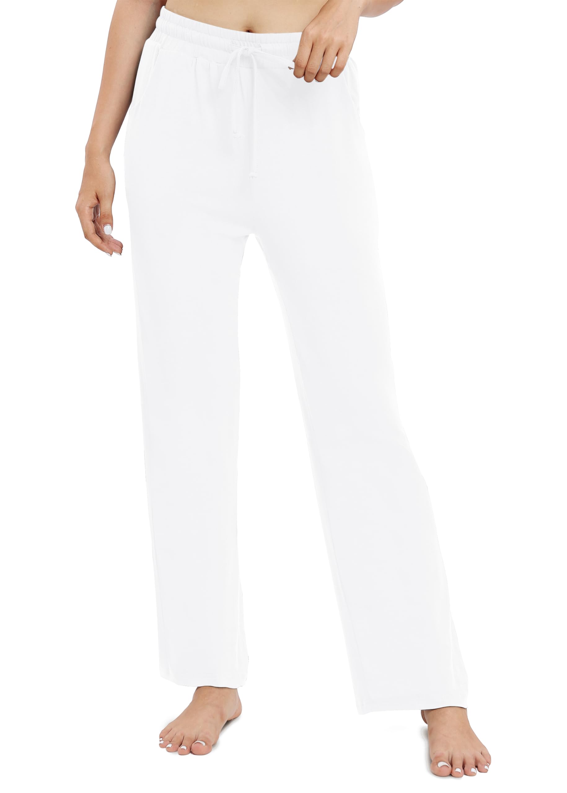 EXCHIC Femmes Casual élasticité Jambes Droites Pantalons avec Cordon élastique Taille Yoga Pantalons avec Poches