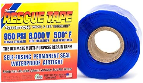 Rescue Tape | Self-Fusing Silicone Tape | Emergency Pipe & Plumbing Repair | DIY Repairs | Seal Radiator Hose Leaks | Wrap Electrical Wires | Used by US Military | 1” X 12’ | Silicone Rubber | Blue