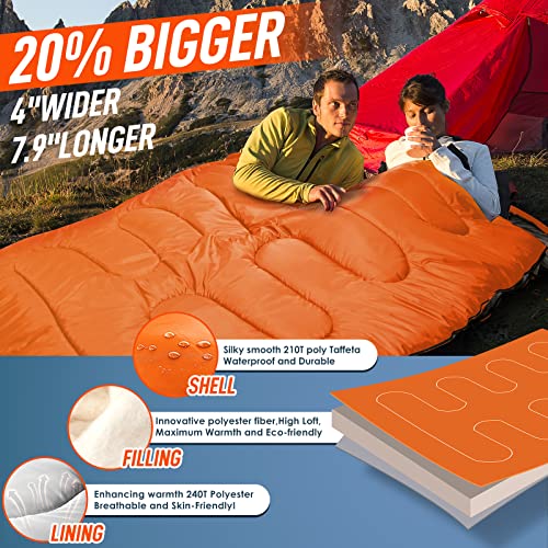 Image of MEREZA Double Sleeping Bag for Adults Mens with Pillow, XL Queen Size Two Person Sleeping Bag for All Season Camping Hiking Backpacking 2 Person Sleeping Bags for Cold Weather & Warm