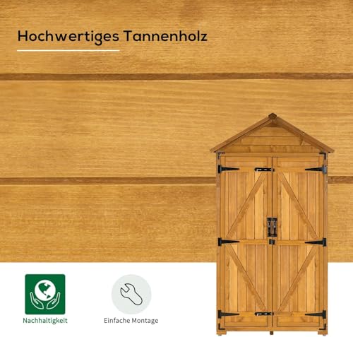 M MCombo Gartenschrank Geräteschuppen Werkzeugschrank Outdoor-Schrank Gartenbox mit Satteldach aus Holz wasserfest Grau/Natur 1000D, 48 X 90 X 178 cm (Natur)