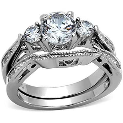 Marimor Jewelry Women's Stainless Steel 316 Round 2.5 Carat Zirconia Engagement Wedding Ring Set Size 8 Cover