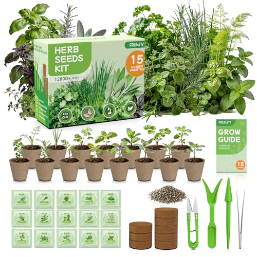 15 Herb Indoor Garden Kit Starter - Fruivity 12800+ Non-GMO Seeds with Genovese Basil, Mint, Parsley - Complete Windowsill Planter Set for Fresh Herbs, Unique Gift for Home Chefs, Women & Family