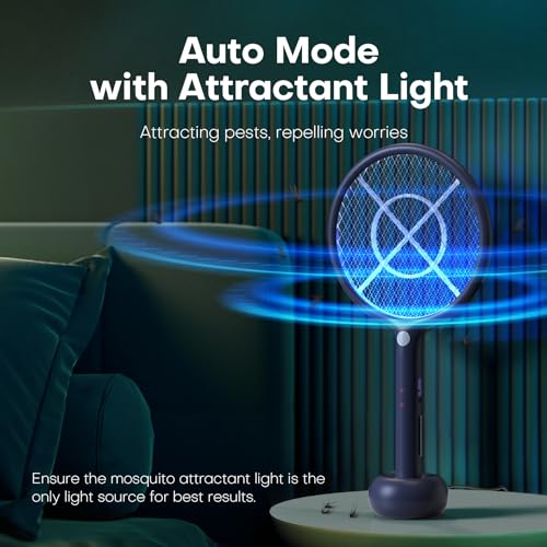 VEGREM-Raqueta-Mosquitos-Electrica-4000V-2-en-1-Matamoscas-Electrico-Lampara-Atrapa-Mosquitos-Base-de-Carga-USB-1200mAh-Bateria-Recargable-Luz-LED-Malla-Protectora-de-3-Capas-Azul