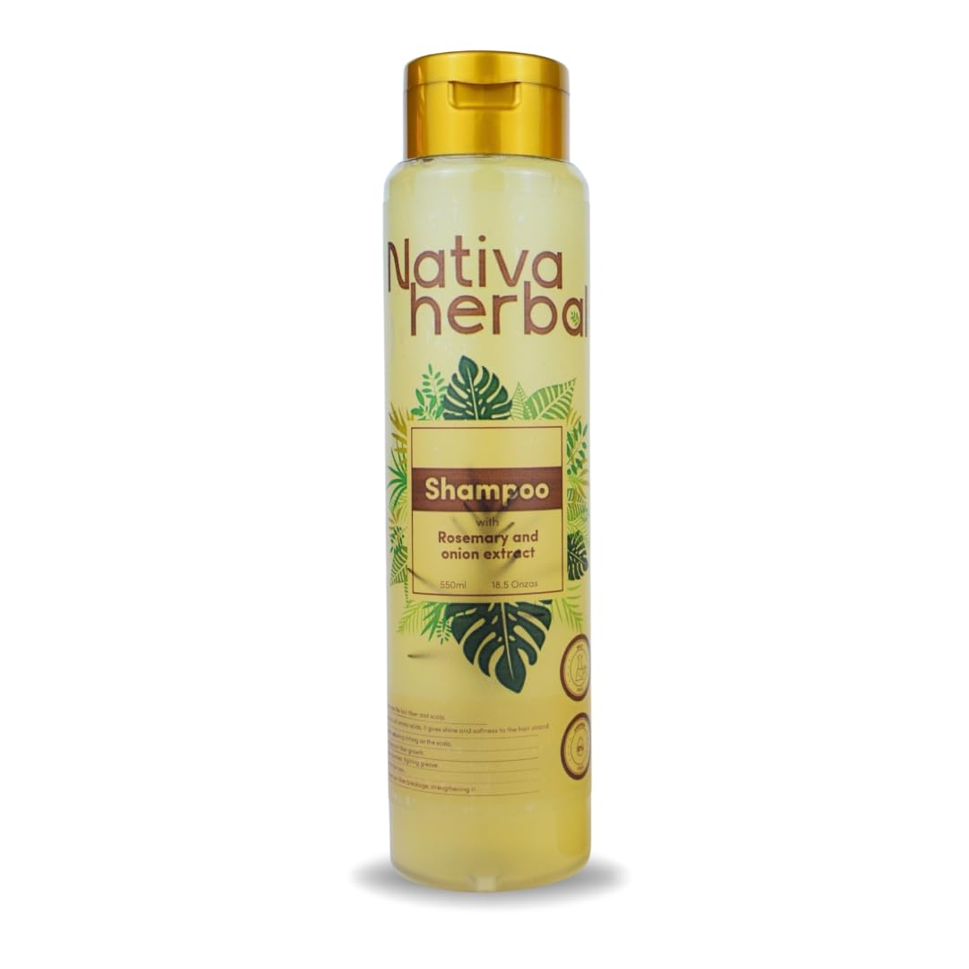 Nativa Herbal Rosemary and Onion Extract Shampoo 18.5 oz for stronger, Hair loss, Growth Hair, Paraben Free, Silicone Free, Salt Free