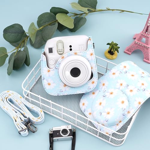 Sacoche Instax Mini 12 fleurs bleu clair, le cadeau parfait avec sangle - 7