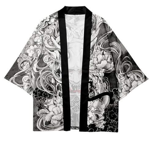 Image of LAI MENG FIVE CATS Women's Floral Print Loose Blouse Japanese Kimono Tops | Puff Sleeve,Cover up Top,Casual Cute Tops,Summer Cardigans 2026