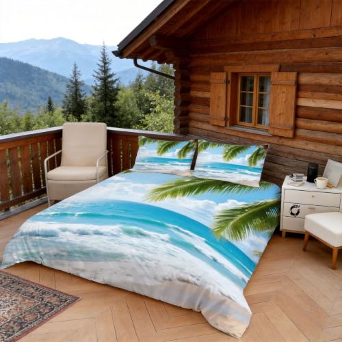 Housse de couette 220x240 imprimé plage microfibre infroissable