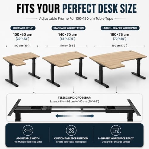 Image of Height Adjustable Desk Frame - Electric Standing Desk Base with Anti-Collision, Low Noise Motors, Best for Work from Home (Black, Dual Motor - L Shape)