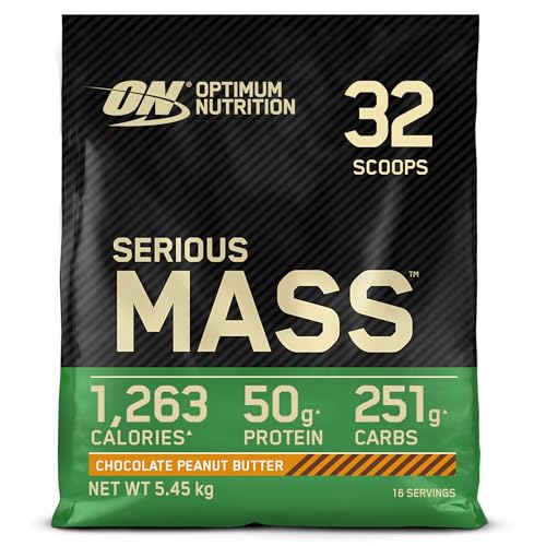 Optimum Nutrition Serious Mass Protein Powder High Calorie Mass Gainer with Vitamins, Creatine and Glutamine, Chocolate Peanut Butter, 16 Servings, 5.45 kg, Packaging May Vary