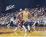 MAGIC JOHNSON SIGNED AUTOGRAPH 16x20 PHOTO - FAMOUS IMAGE W/MICHAEL JORDAN PSA