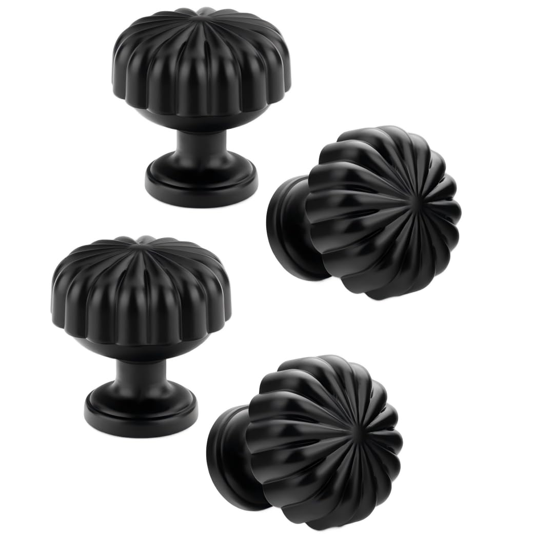 LYMYWUJIN 4 Pack Black Cupboard Knobs, Zinc Alloy Single Hole Round Drawer Pull Handles with Screws for Cupboards & Draws Mushroom Style