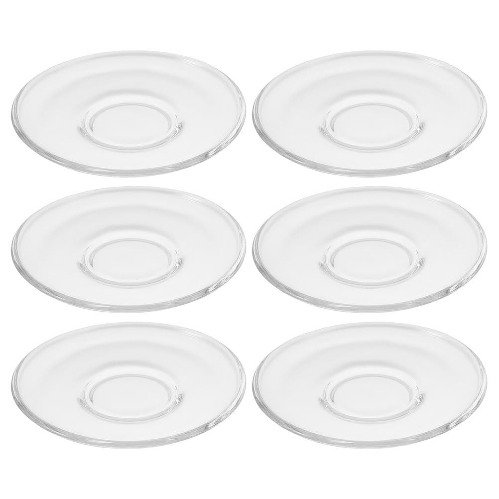 Kichvoe Set 6 Sottobicchieri in Vetro Trasparente 3.54In Piattini Da Tè Rotondi Eleganti Per Casa Bar Ristorante Uso Quotidiano