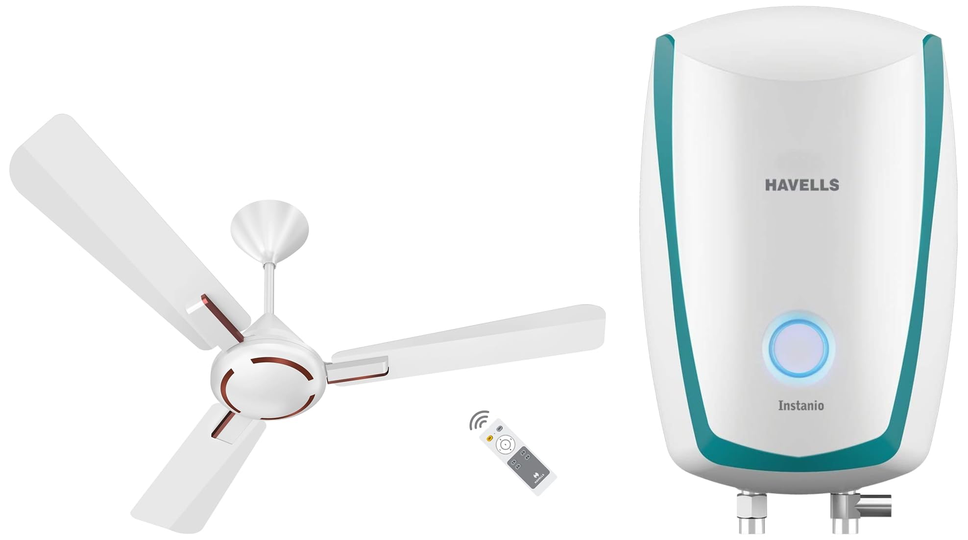 Buy Havells Instanio 3-Litre 4.5Kw Instant Water Heater (Geyser), White  Blue u0026 Havells Ambrose 1200mm Energy Saving with Remote Control 5 Star  Decorative BLDC Ceiling Fan (Pearl White Wood, Pack of 1)