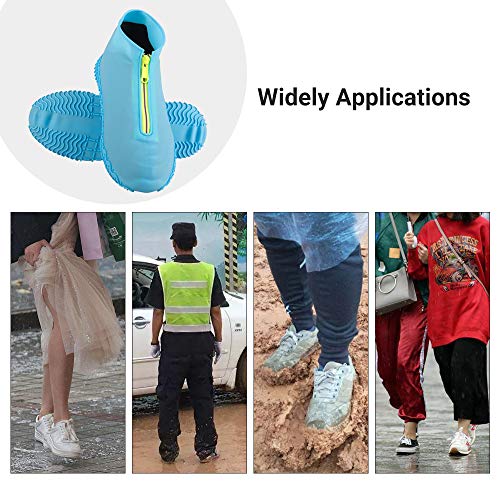 ATOFUL Reusable Silicone Waterproof Shoe Covers, Silicone Shoe Covers with Zipper No-Slip Silicone Rubber Shoe Protectors for Kids,Men and Women (Blue, XL)