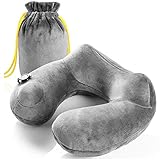 Lightraveler Travel Pillow Inflatable, Travel Neck Pillow for Airplanes, 2019 New Chin Support Plane Head Pillow Long Haul Flight Neck Cushion Compact Travel Accessories (Gray)