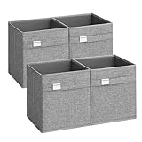 SONGMICS Cube Storage Boxes, Set of 4 Storage Cubes, 26 x 26 x 28 cm, 2 Handles, Foldable, Oxford Fabric and Linen-Look Fabric, Washable, Metal Label Holders, Dove Grey ROB226G04