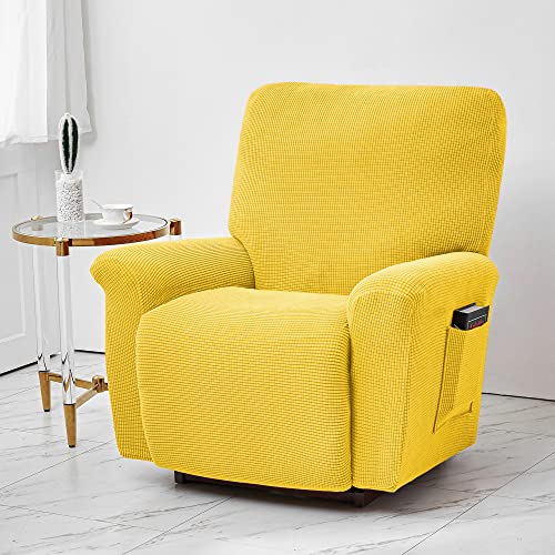 Conruser Stretch Recliner Cover, 4-Piece Soft Sofa Cover Single Seat Couch Cover Jacquard Recliner Slipcover With Pocket (Yellow) #TOP1