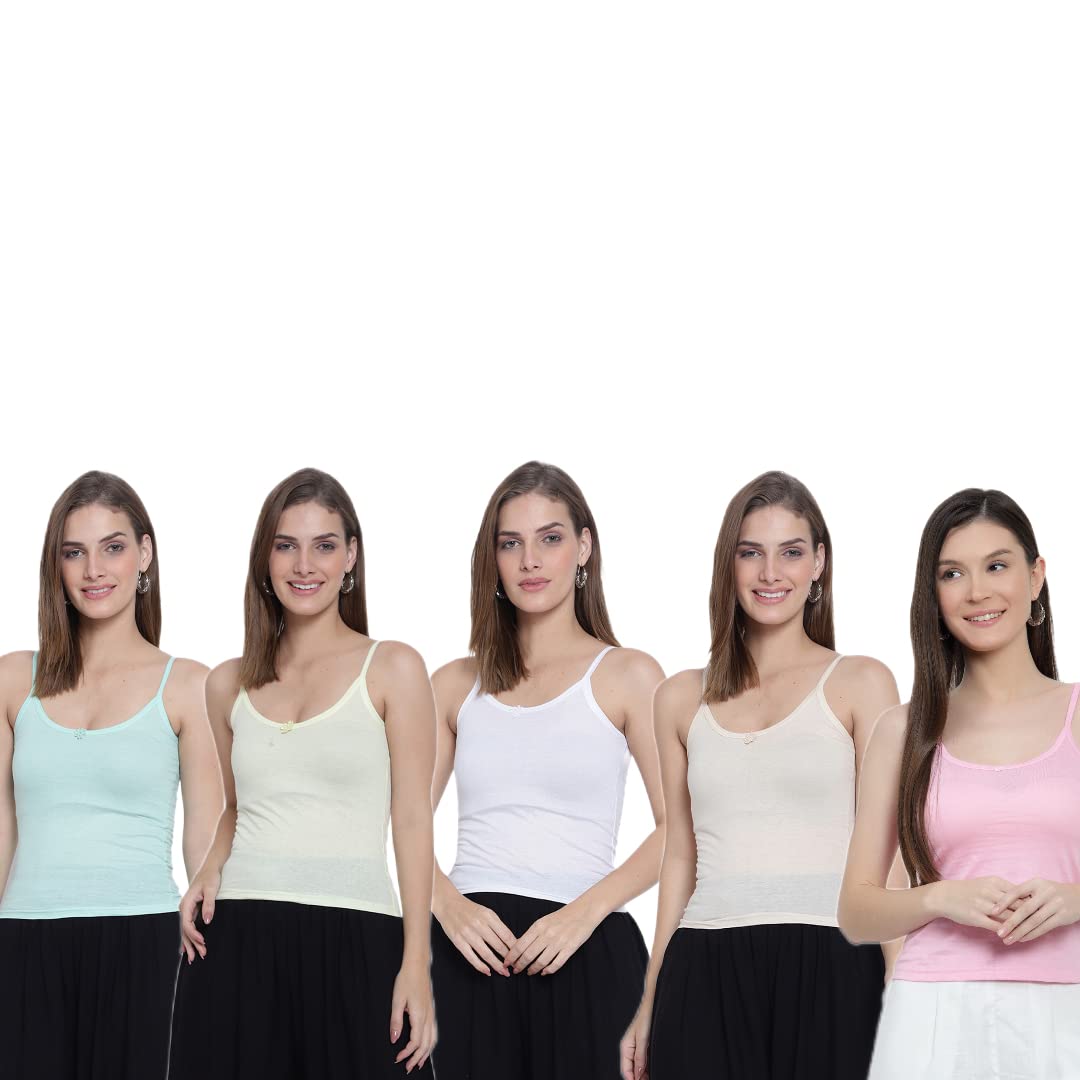 sky heights Women Pure Cotton Short Length Camisole/Spaghetti Combo (Pack of 5)-picture-55
