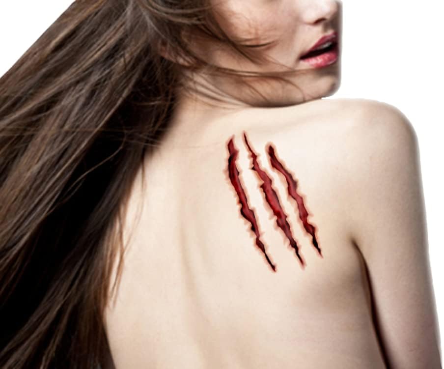 Halloween Costume Adults - Adult Halloween Costume Accessories - Clawed Temporary Tattoo Horror Scratch Claw Mark