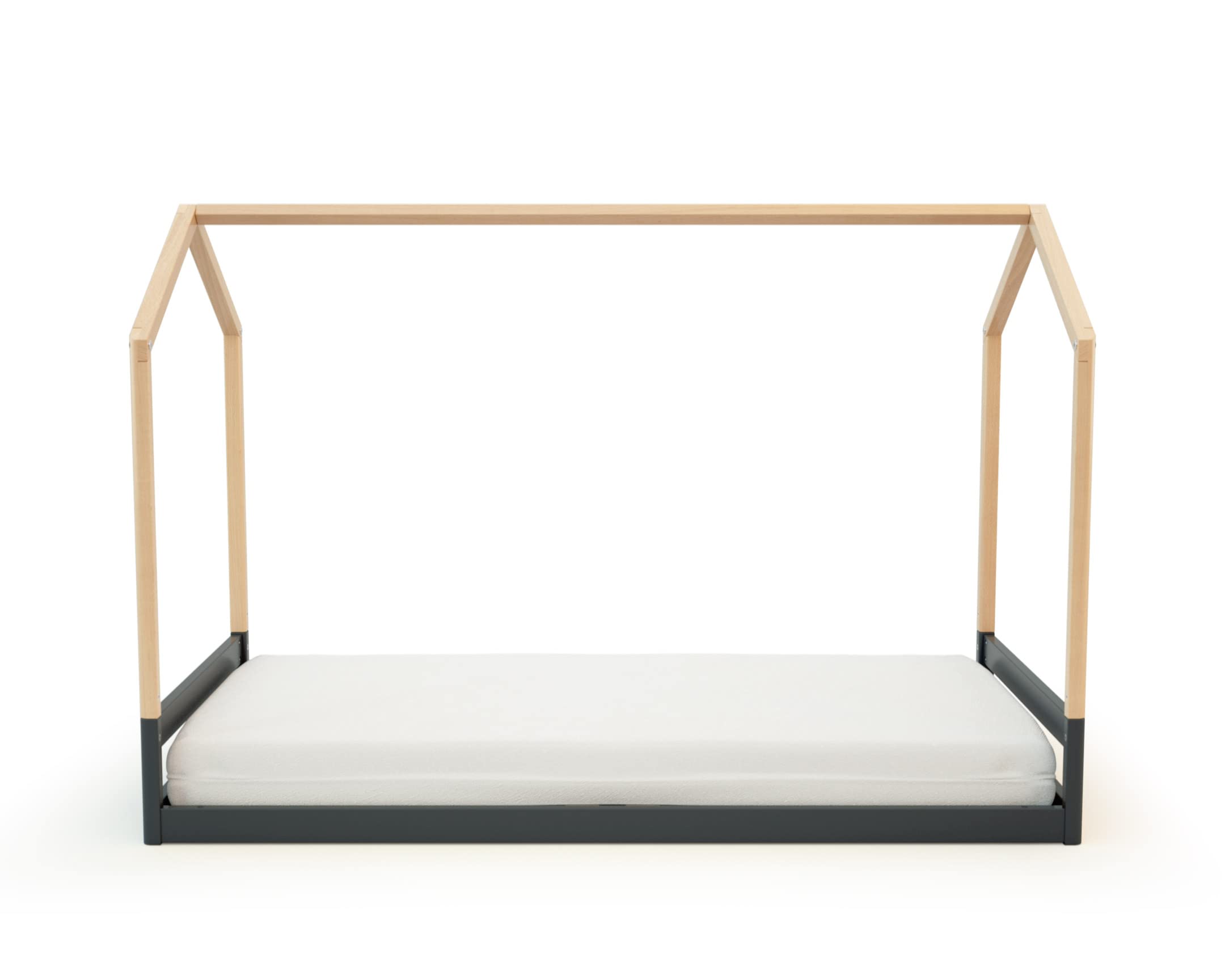 AT4 - Lit cabane bébé évolutif en bois CONFORT Gris Graphite et Hêtre Verni 70 x 140 cm|146 x 74,5 x 162,5 cm | Lit transformable junior | Sommier réglable 3 hauteurs | 100% hêtre massif
