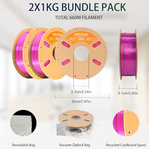 Image of ERYONE Silk Tri Color PLA Filament 3D Printer 1.75mm + /- 0.03mm, Multicolor Filament Tricolor PLA Bundle 2KG Cardboard Spool, Red Yellow Blue