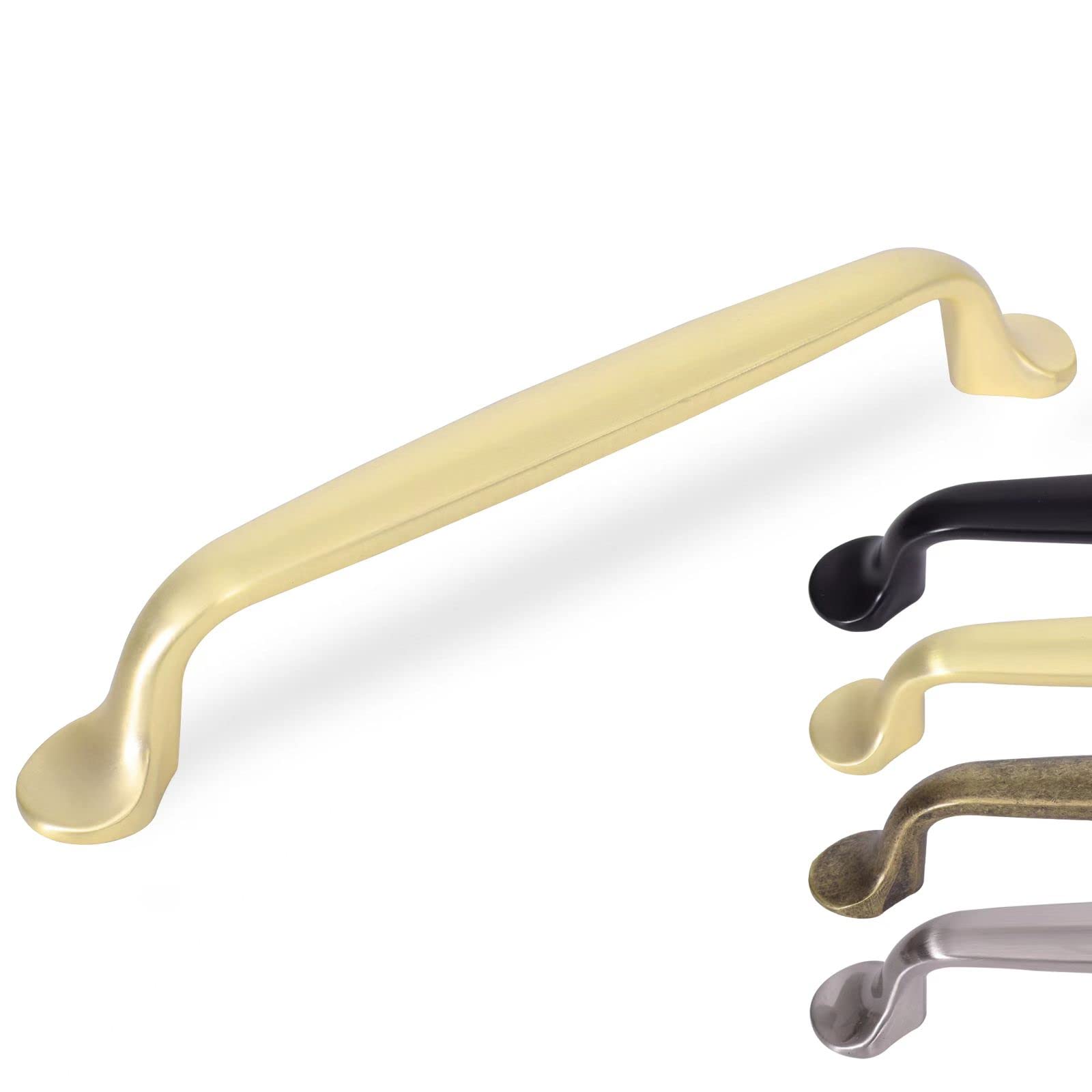 KHTUMEWARE 10 Pack Brushed Brass Cabinet Pulls 5 in (128mm) Hole Center Cabinet Hardware Kitchen Brushed Gold Cabinet Handles for Bathroom Gold Drawer Pulls Dresser Pulls image