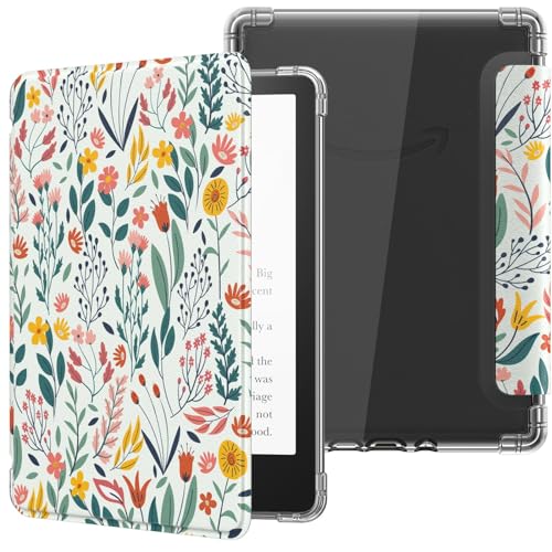 MoKo Case for 6' Kindle (11th Generation-2024/2022 Release), Ultra Clear Soft Flexible Transparent TPU Back Cover Light Shell with Auto Wake/Sleep for Kindle 11th Generation 2024, Flowers