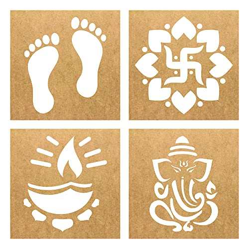TreasureBox Wooden Rangoli Stencils Set Rangoli Making Kit for Di...