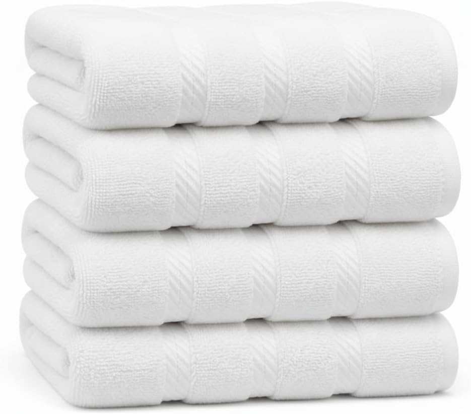 White Bath Towels 27x54 – Pack of 4 | Soft & Quick-Dry | Highly Absorbent 100% Ring Spun Cotton Towels for Bathroom, Spa, Home & Hotel Use (White Bath Towels, 27x54- Pack of 4)