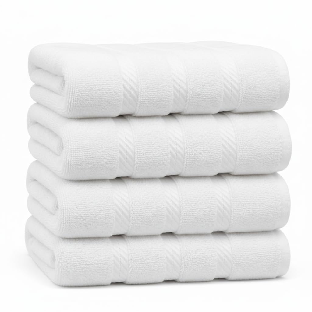 White Bath Towels 27x54 – Pack of 4 | Soft & Quick-Dry | Highly Absorbent 100% Ring Spun Cotton Towels for Bathroom, Spa, Home & Hotel Use (White Bath