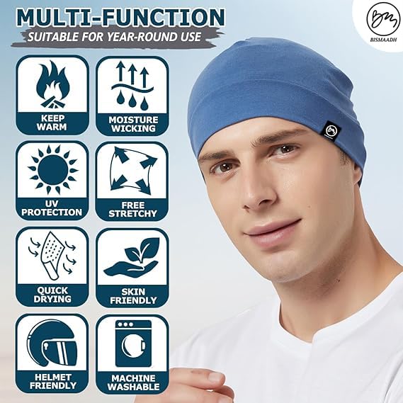 Image of Cooling Cotton Skull Caps for Men Women, Lightweight Beanie Sleep Hats Breathable Helmet Liner