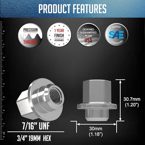 Image of Wheel Accessories Parts 20 Pcs 7 /16 inch-20 Thread OEM Style Lug Nuts 1.21 inch Long Chrome 3 /4 inch 19mm Hex Fits Chevrolet Camaro Corvette| Pontiac Firebird 371674 | 611-248