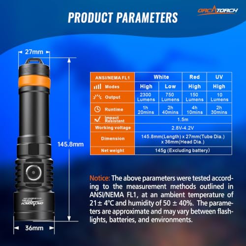 ORCATORCH D710V MK2 Lampe Plongée 2300 Lumens, 3 Couleurs Photo sous-Marine – vue 7