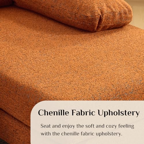 Image of Karl home Compact U-Shape Sectional Sofa Couch 111 inch 4-Seat Orange | Modern, Chenille Fabric Upholstered, Double Chaise, Wood Grain Legs for Living Room, Home Office, Apartment, Studio