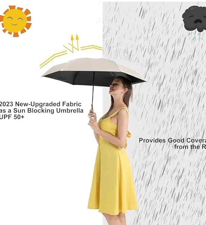 Image of Umbrella, Mini Folding Windproof & Compact UV Umbrella for Sun Protection Rain Windproof Strong Large 3 Fold for Women Handbags,3 Fold for Men Women, Stylish & Compact