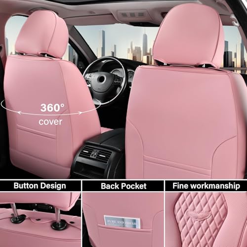 Image of Coverado Seat Covers, Car Seat Covers Front Seats, Pink Car Seat Covers, Waterproof Auto Seat Covers, Seat Cushion, Front Seat Covers Leatherette Car Seat Protector Universal Fit Most Cars