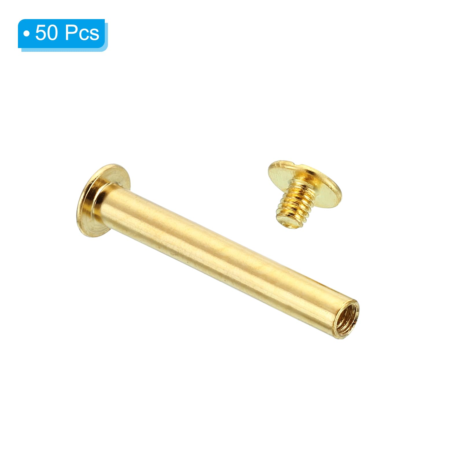 PATIKIL 50 Sets Chicago Screws, M5x35mm Chicago Screws Phillips Binding Post Screw Bolts Leather Rivets Brass Fasteners Connectors Steel for Leather Belt Scrapbook Photo Albums, Golden - Image 3
