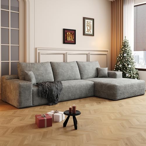 Image of 96 inch Sectional Couches for Living Room Cloud Couch Sofa with L-Shape Upholstered Boneless Couchs Modern Modular Sectional Couch with Chaise