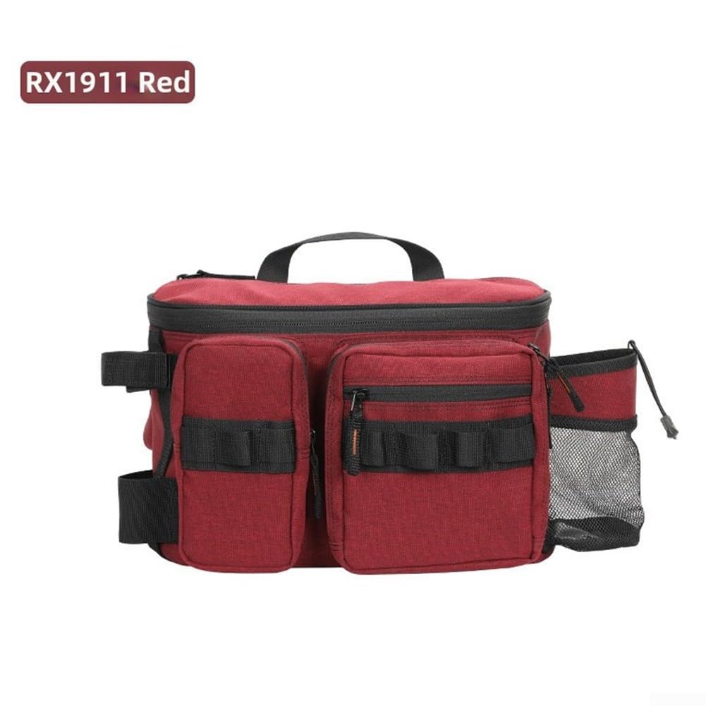 Borsa da Pesca Nylon con Portacanna e Tasca Esche(Red medium) | Zip ampia a U, per accesso per alle esche, organizer interno, ideale per riva e barca, nylon resistente