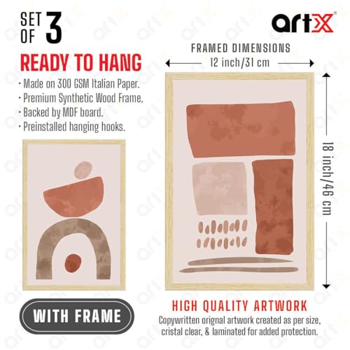 Image of ArtX Paper Bohemian Stones Wall Painting For Living Room, Drawing Room Decoration, Boho Framed Painting for Wall Decoration, Wall Decor For Bedroom, Multicolor, 36.0 x 18.0 inches, Set Of 3