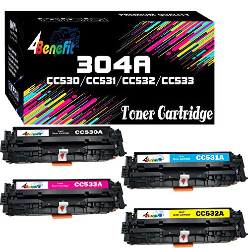 (4-Pack, B/C/Y/M) 4Benefit Compatible HP 304A Toner Cartridge, CC530A / CC531A / CC532A / CC533A, Used for Color Laserjet CM2320nf CM2320n CM2320fxi CM2320 CP2025x CP2025dn CP2025n Printer