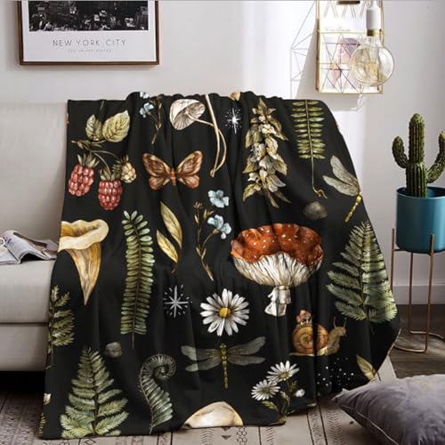 Kinder Kuscheldecke, Decke mit Pilz-Druck, Süße Pilzdruck Flanell Fleecedecke, Warm und Gemütlich Couchdecke Wohndecke (Pilz-2, 130x150cm)