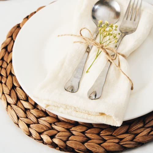 11.8" Decocoon Set Of 6 Brown Wicker Placemats, Water Hyacinth Placemats, Rattan Chargers For Dinner Plates, Woven Round Rattan Placemats, Seagrass Charger Plates, Woven Chargers, Straw Placemats #TOP2