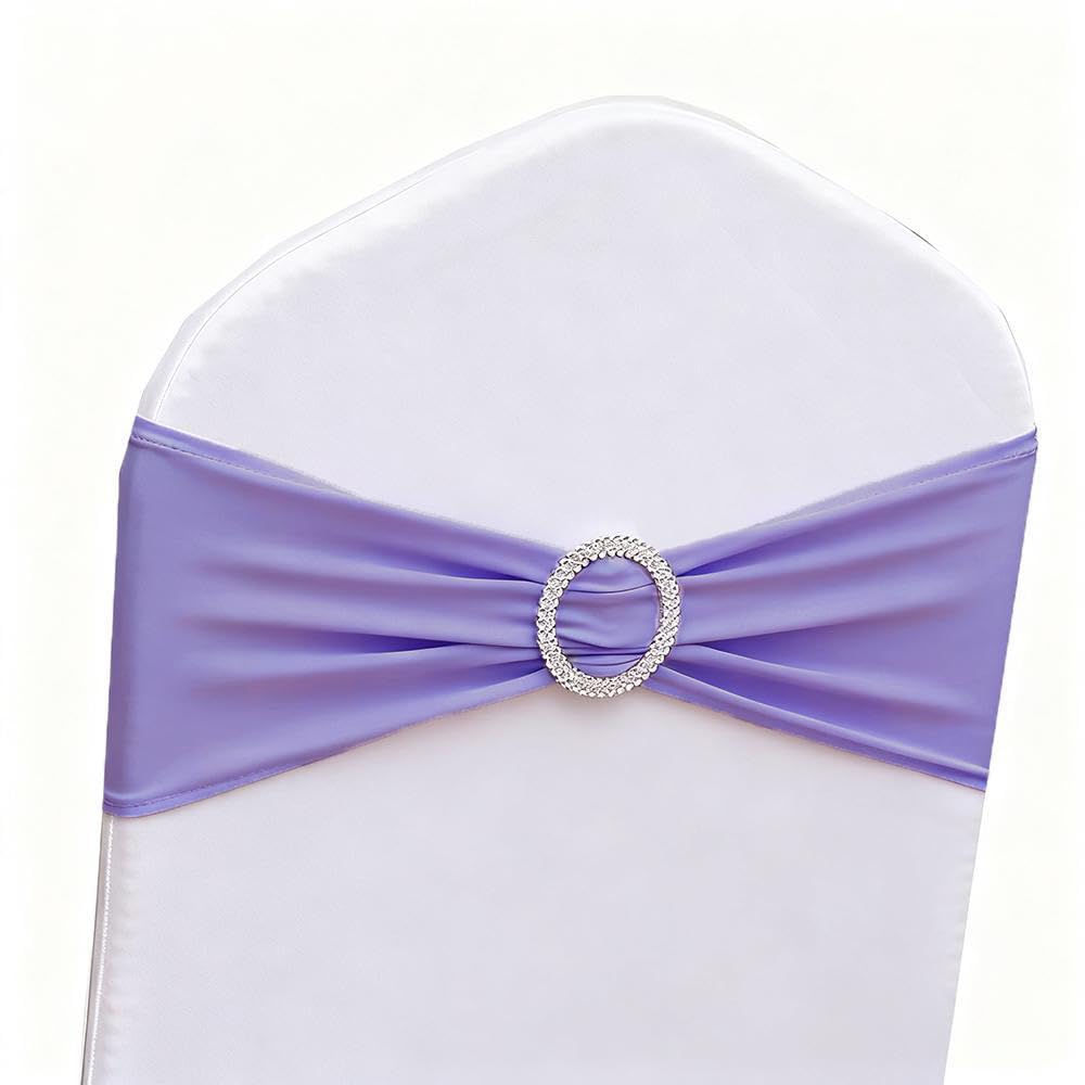 Lavender Chair Sashes 100 Pack, Spandex Chairs Sashes for Wedding Decor, Lavender Chair Bands Bows for Banquet Theme Hotel Restaurant Event Decor