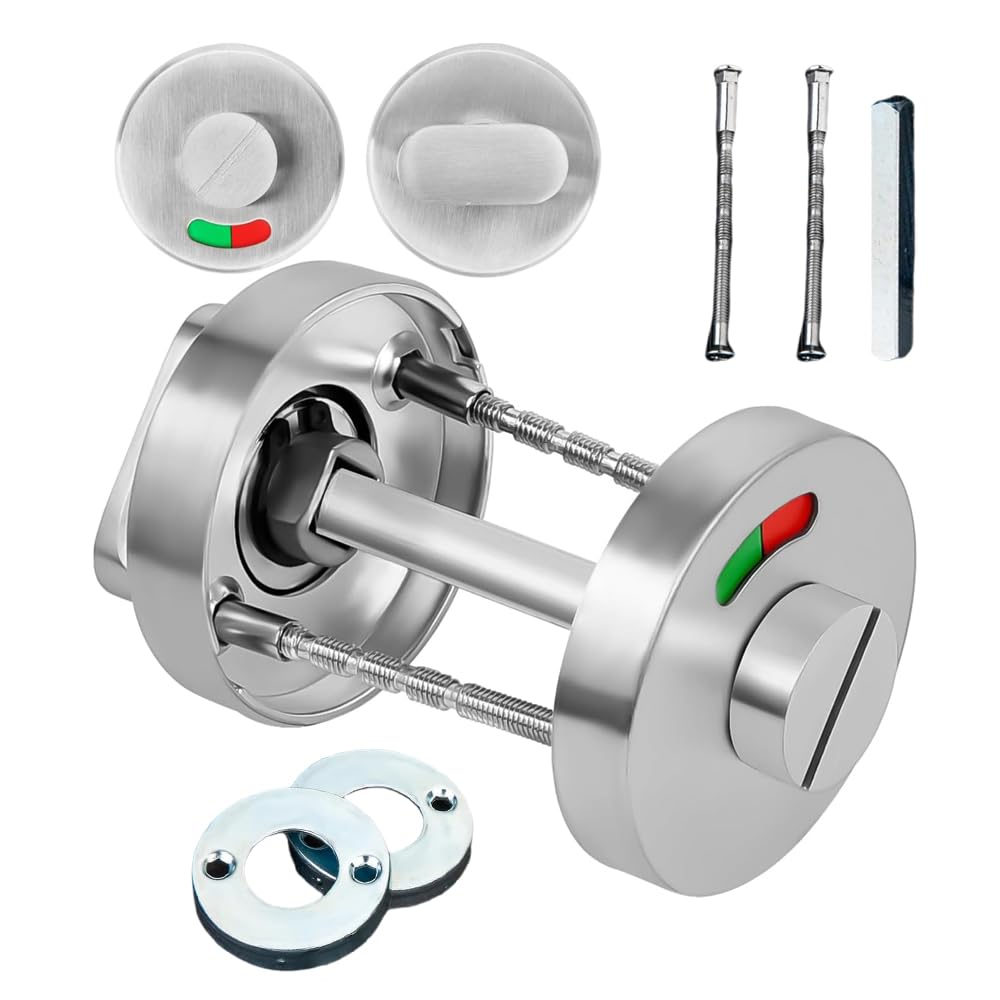 SKIKHN Indicator Door Lock, Privacy Indicator Lock, Stainless Steel Partition Door Locks, Toilet Cubicle DoorLock, Indicator Bolt with Vacant Engaged, for Public Bathroom, WC, Restroom Toilet